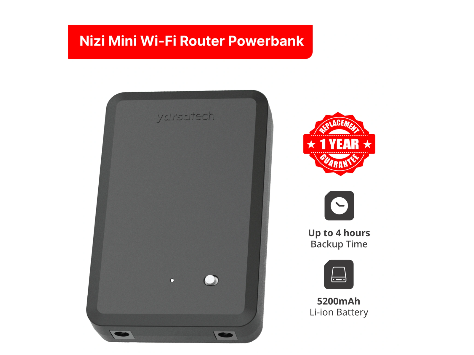 Nizi Mini Wi-Fi Router Powerbank | 5200mAh Li-ion Battery